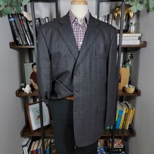 VTG Stafford Mens Sport Coat Blazer Three Button Gray Black Dark Orange Wool 46L